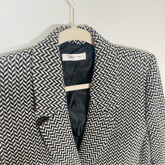 NEW Anine Bing Fishbone Blazer Black Off-White Relaxed Fit Preppy Academia Wool - Picture 4 of 10